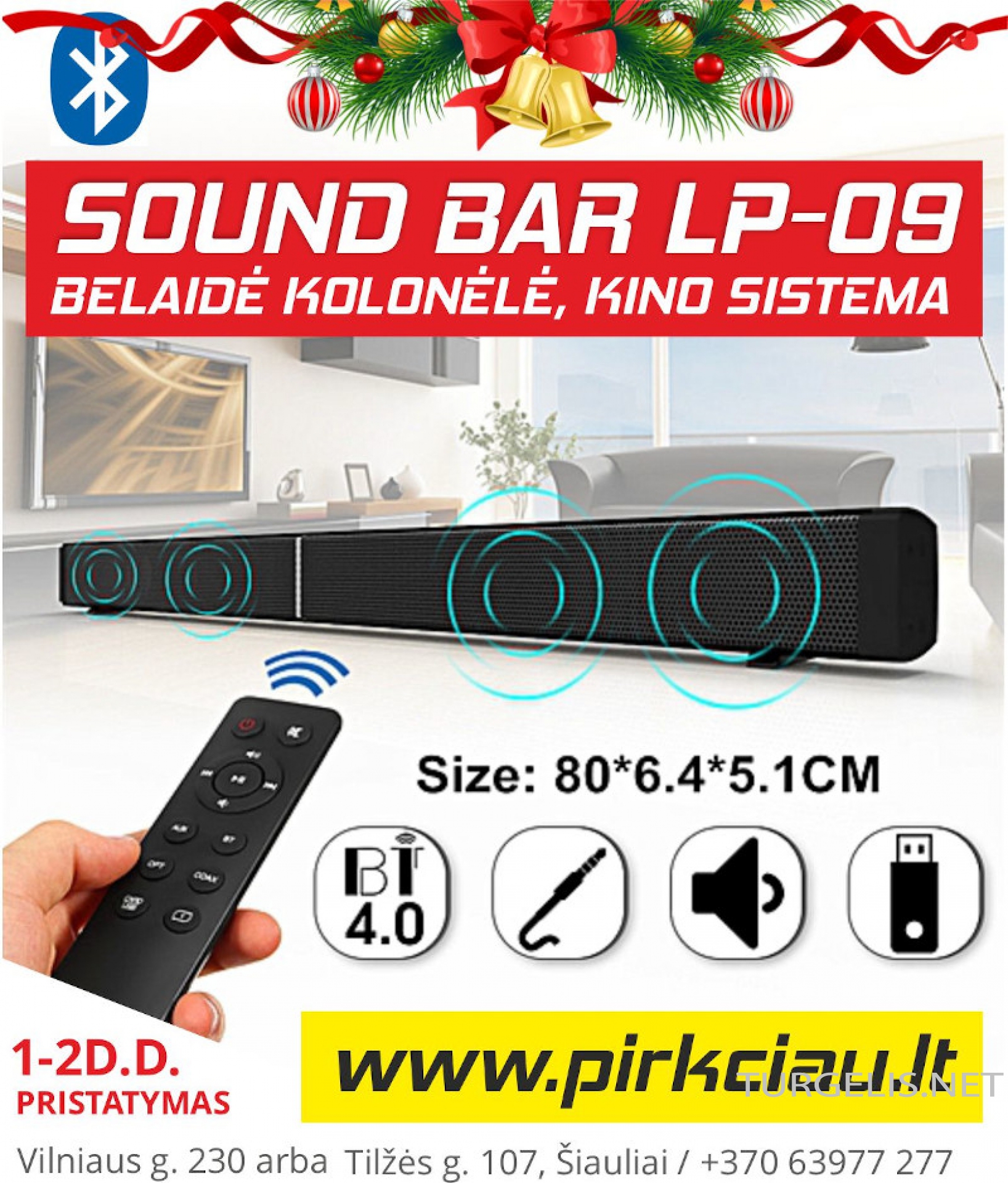 Sound Bar LP-09 Bluetooth belaidė kolonėlė kino sistema